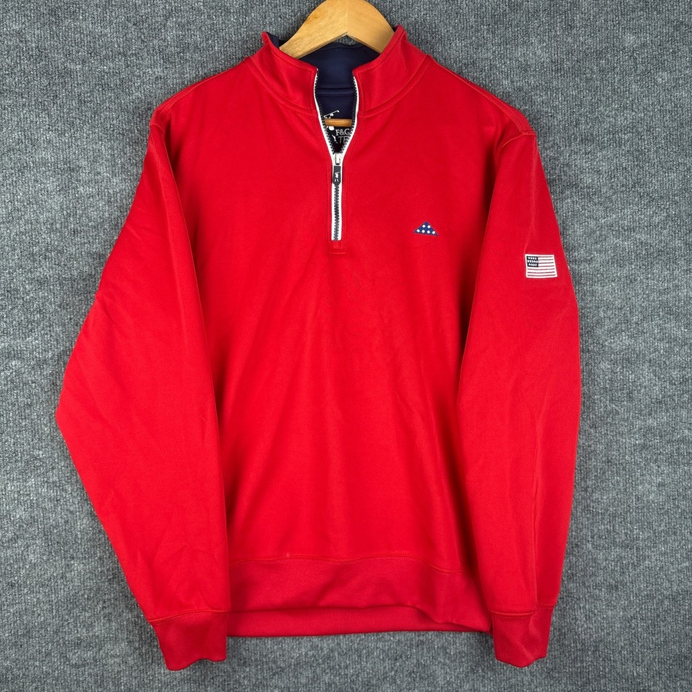 F&G Tech Quarter Zip Golf Pullover USA Flag Medium Red Fairway & Greene